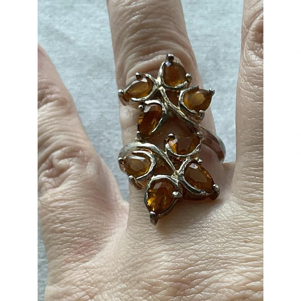 Vintage 925 Sterling Silver Leafy Branch Gemstone Ring Size 8 Estate Jewelry